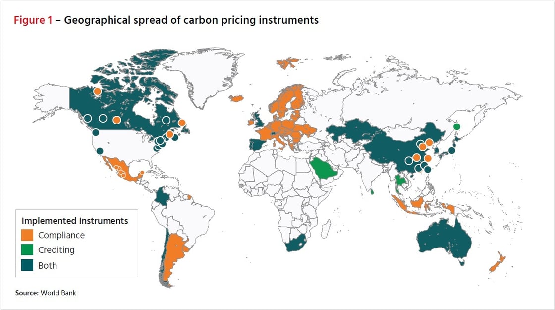 Figure 1 - Geographical spread of carbon pricing instruments